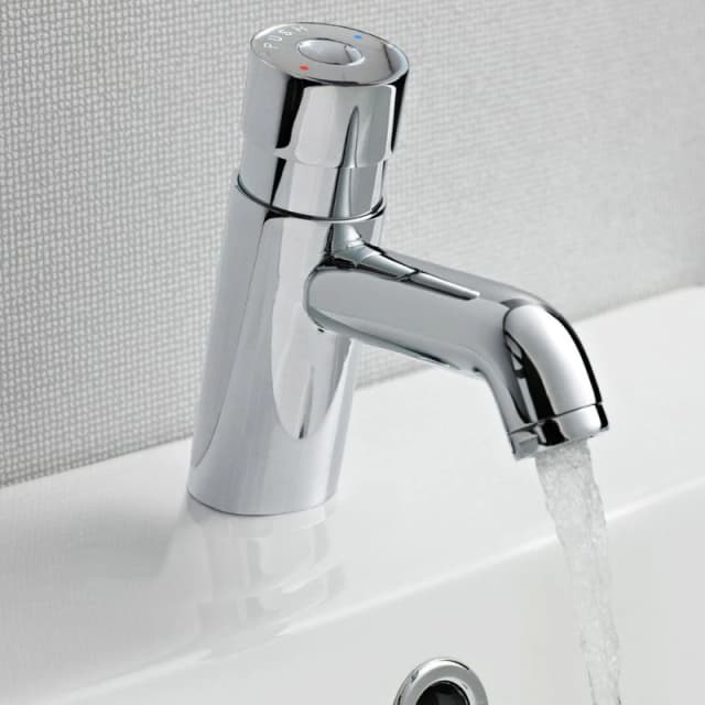 Nes Home Chrome Non Concussive Push Down Self Closing Round Basin Mono Mixer Tap in Silver Silver Unisex
