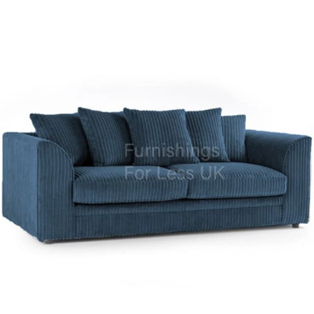Furnishings For Less UK Luxor Jumbo Cord Blue Fabric 3 Seater Sofa