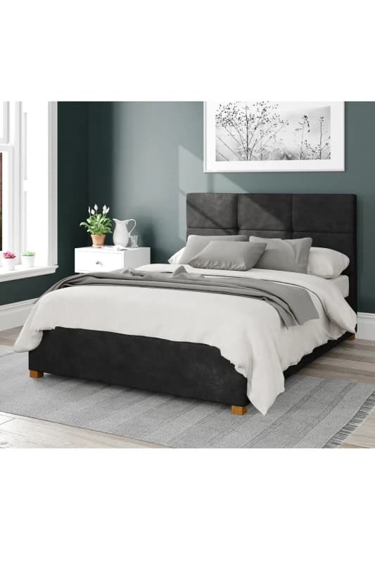 Aspire Aspire Caine Upholstered Ottoman Storage Bed, Kimiyo Linen Fabric in Charcoal Size: Double Charcoal Double Unisex 5057632187680
