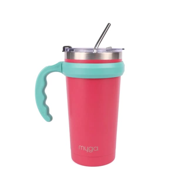 Myga Insulated Cup with Straw, Flip Top Lid & Handle -590ml in Pink Pink Unisex