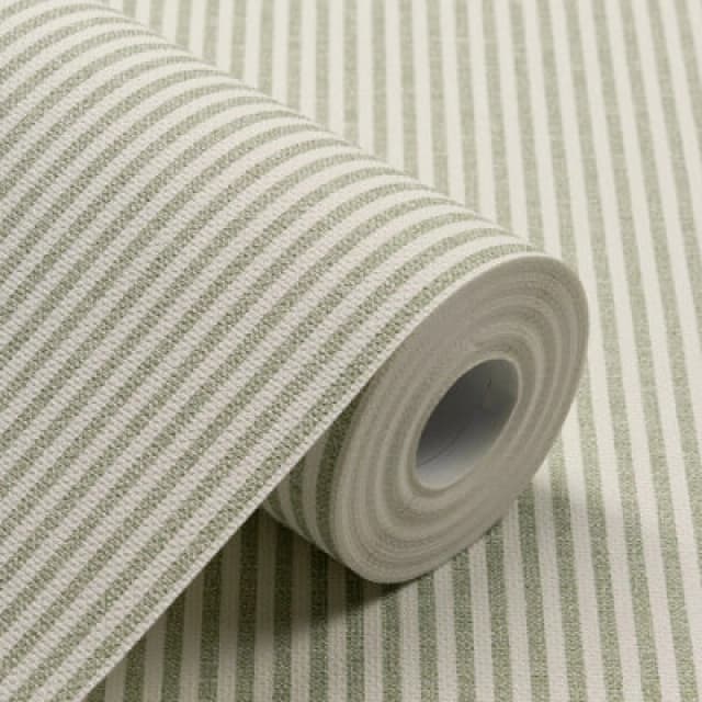 Grandeco Pinstripe Nursery Textured Wallpaper Green