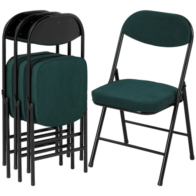 HOMCOM Folding Chairs Set of 4 with Cushioned Seat, Steel Frame, Blue 83A-247V70BU