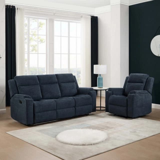 More4Homes Orka 1+3 Seater Fabric Manual Recliner Sofa Set Blue