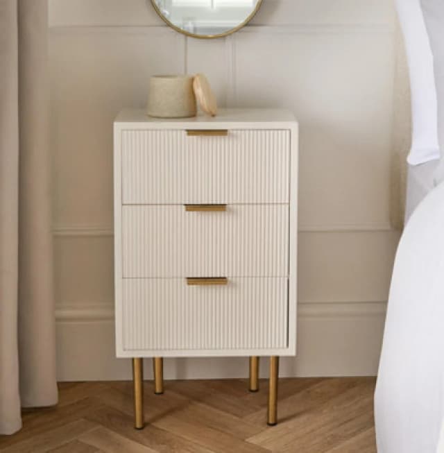 OHS OHS Ribbed Bedside Table Modern Bedroom 3 Draw Office Nightstand in Cream Cream One Size Unisex 5027434198528