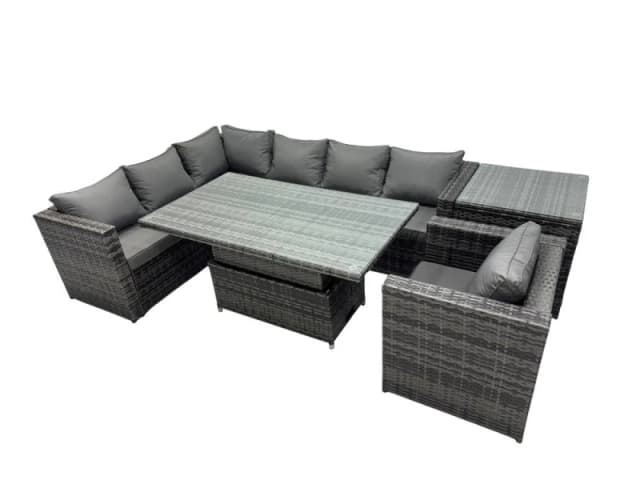 Fimous 7-seater Corner Sofa Set Rattan Garden Furniture Set with Side Table in Dark Grey Dark Grey Unisex