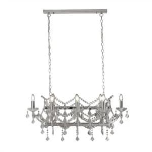 8 Light Pendant Bar Chrome, Clear Crystal, E14