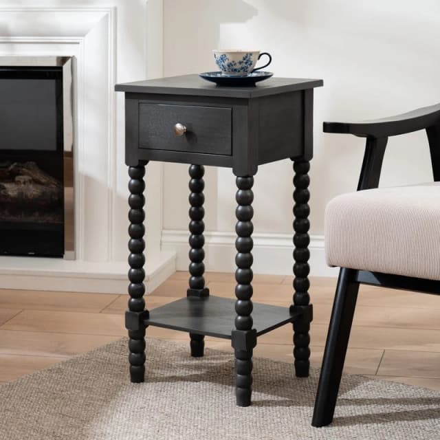 SO'HOME Mira Bobbin Side Table with Drawer Charcoal ONE SIZE