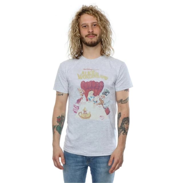 Disney Men Alice In Wonderland Retro Poster T-Shirt in Grey Size: Small Grey S Male 5057245574716