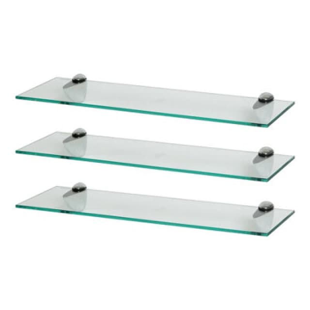 Harbour Housewares 3X Floating Glass Shelves - 60Cm - Silver Brackets - Bathroom Shower Storage Vanity Display Unit Shelf