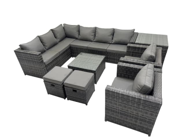 Fimous Patio Furniture Sets with Corner Sofa 2 Small Footstools Side Table in Dark Grey Dark Grey Unisex