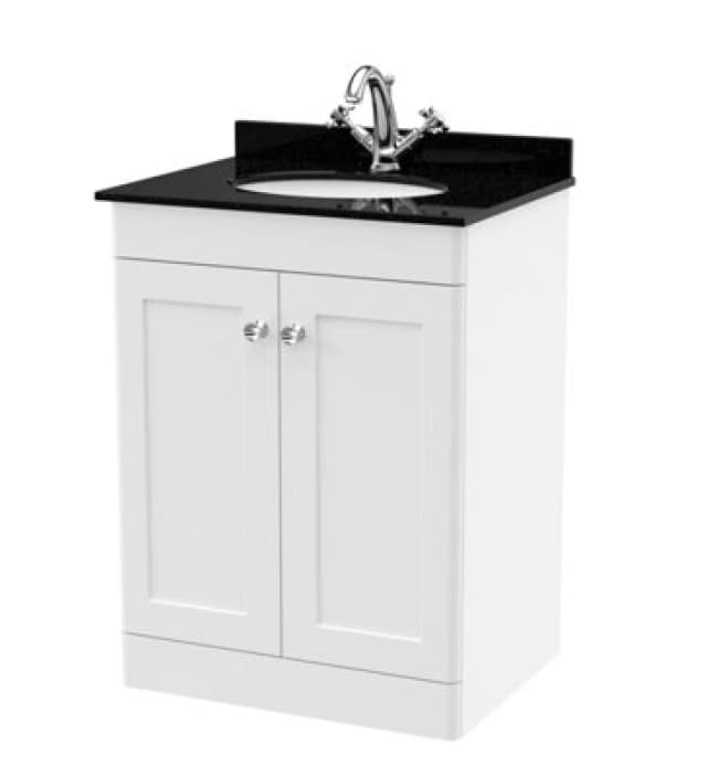 nuie 600mm Floor Standing 2 Door Vanity & Marble Top 1TH - Satin White CLC125BR1