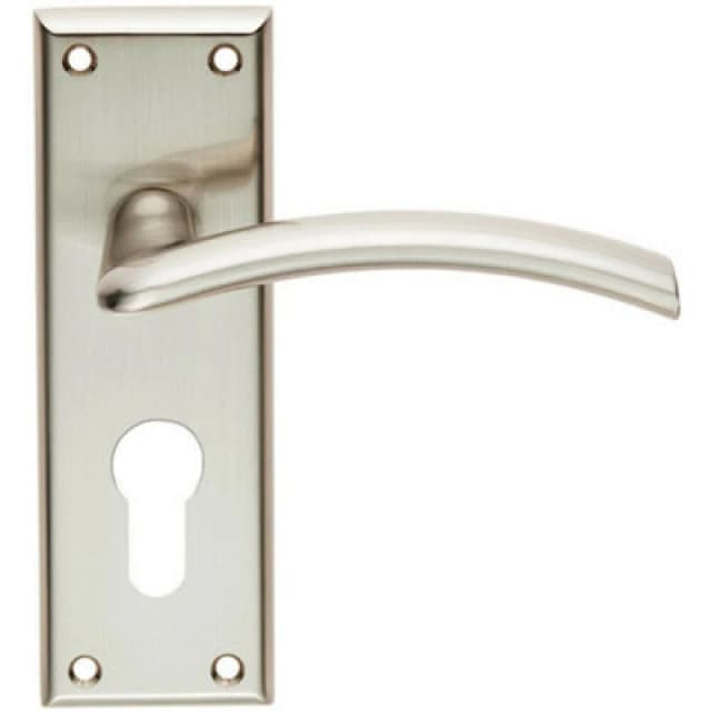 Loops PAIR Arched Lever on Euro Lock Backplate Door Handle 150 x 50mm Satin Nickel Metallics
