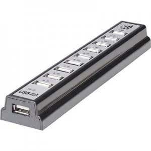 Manhattan 10 ports USB 2.0 hub Black, Silver
