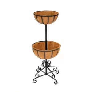 Oypla - 2 Tier Metal Garden Flower Fountain Plant Display Stand with Coco Liners