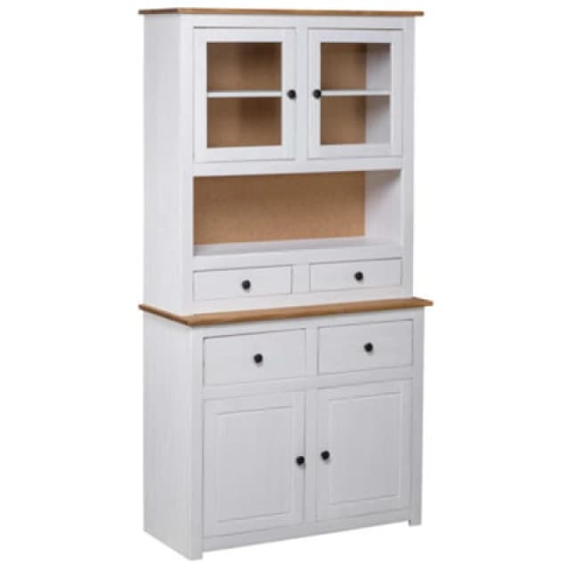 vidaXL Solid Wood Pine Panama Range Highboard White Wooden Furniture Cabinet