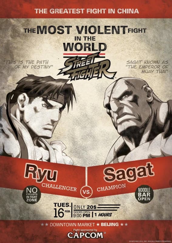 Street Fighter Limited Edition Ryu vs Sagat A3 Art Print Multi