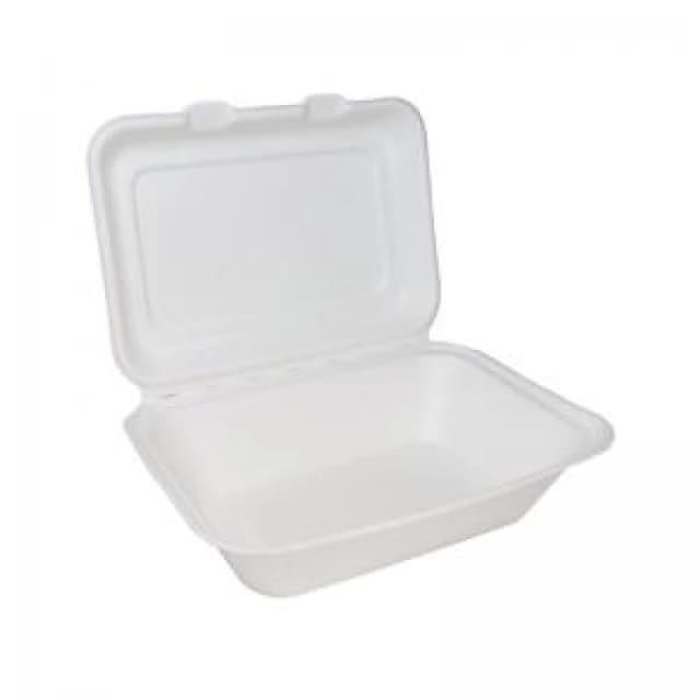 Edenware Bagasse Clamshell Meal Box Regular 7x5" White (500 Pack) D06002