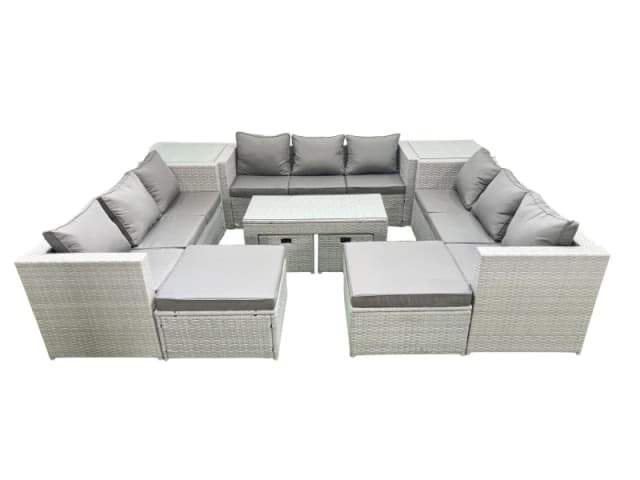 Fimous Outdoor Rattan Garden Furniture Set with Grey Cushions Luxury 14 Seater with Coffee Table and 2 Side Tables For Conservatory,Patio Light Grey