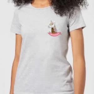 Christmas Unicorn Pocket Womens T-Shirt - Grey - 3XL