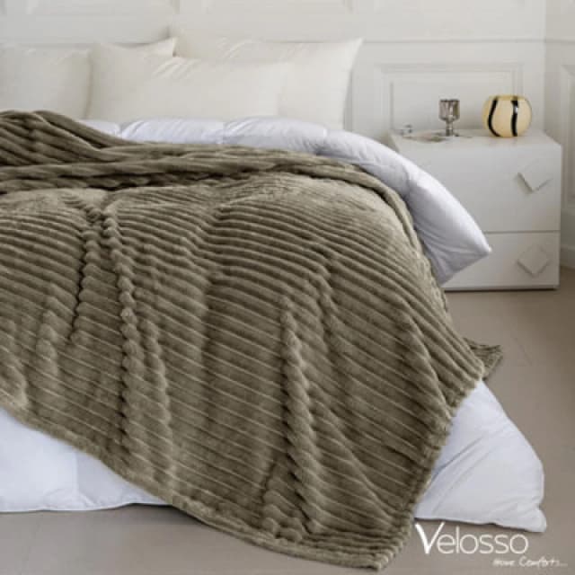 Velosso Elegant Thermal Plush Ribbed Throw Blanket In Modern Style For Sofa, Bed In 200Cm X 240Cm - Beige