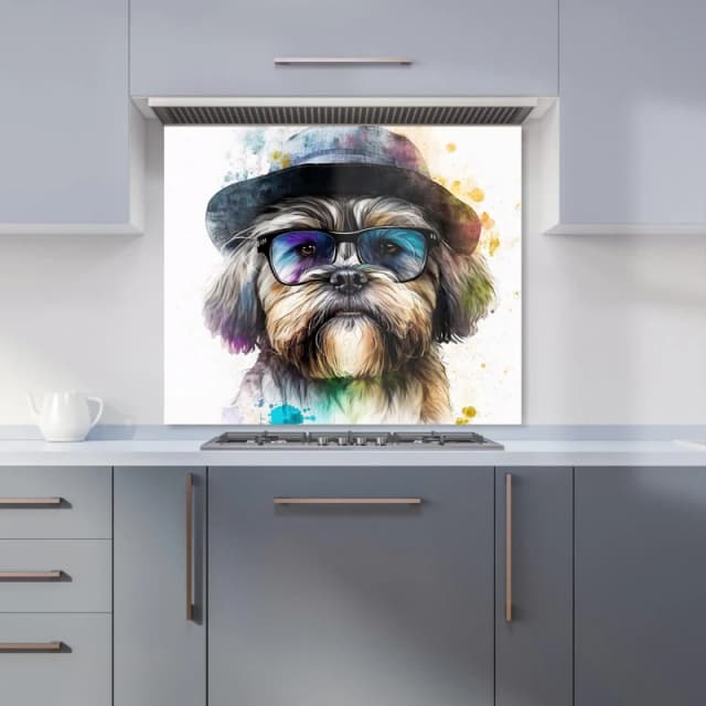 Warren Reed - Designer Lhasa Apso Dog With Glasses Splashart Kitchen Splashback Size: 600mm x 750mm Multicolor Unisex 600mm x 750mm