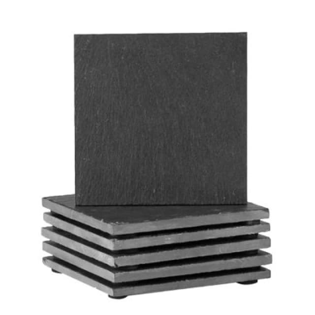 Argon Tableware Linea Square Slate Coasters - 10cm - 6x Natural Black Stone Home Kitchen Drink Coffee Cup Glass Holder Table Mat Placemats Black