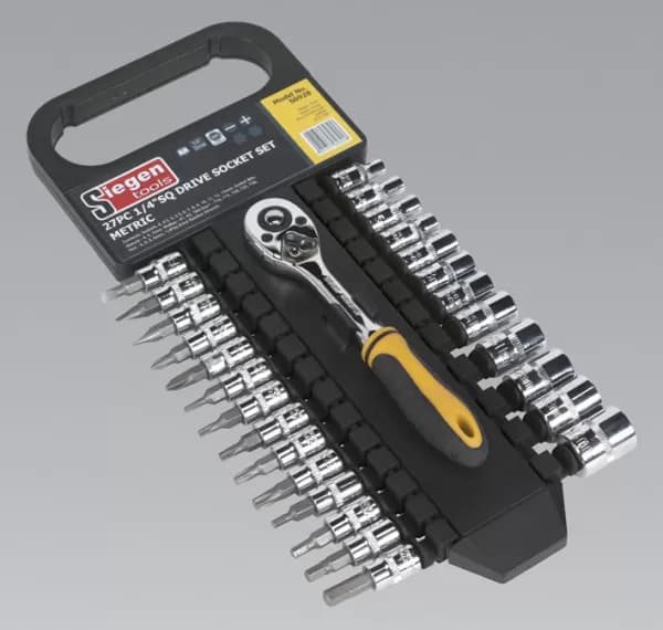 Siegen S0928 Socket & Socket Bit Set 27pc 1/4Sq Drive 6pt WallDrive® Metric