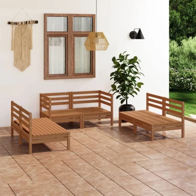 VIDAXL 6 Piece Garden Lounge Set Honey Brown Solid Pinewood Vidaxl 8720286684375