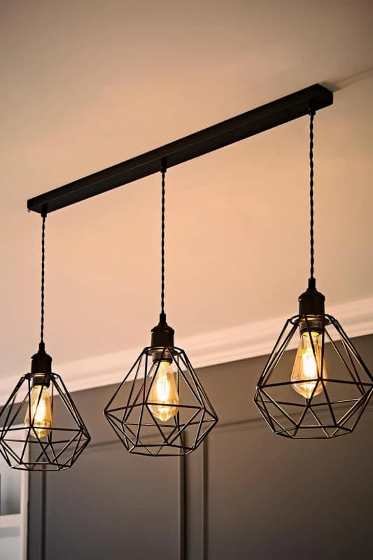 ValueLights ValueLights Diablo Geometric 3 Drop Bar Matte Black Diner Ceiling Pendant Light with Bulbs Black One Size Unisex 5059406063541
