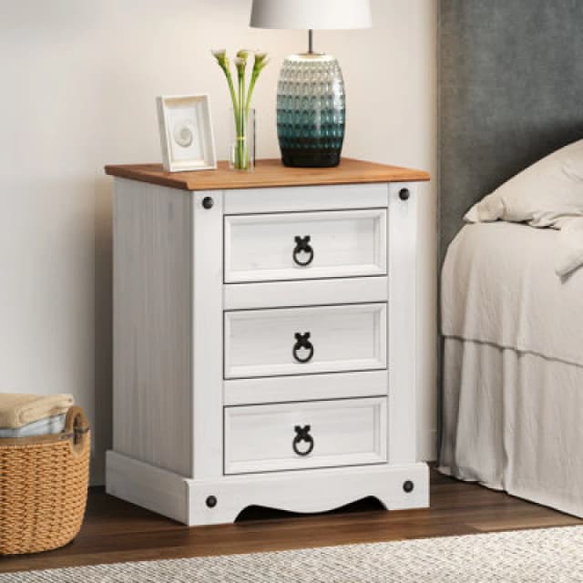 Mercers Furniture Corona White Large 3 Drawer Bedside