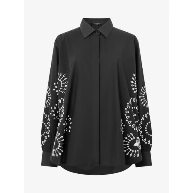 French Connection Womens Cambria Long Sleeve Patterned Shirt Black/Cream female 8 (XS)