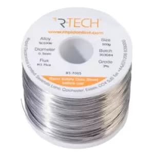 R-TECH 857005 SC100e Solder 3% M1 Flux 0.5-2% Halide 0.5mm 500g Reel
