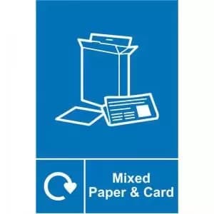 Mixed Paper & Card Recycling’ Sign; Rigid 1mm PVC Board