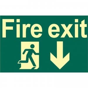 Draper Fire Exit Arrow Down Sign 200mm 300mm Photoluminescent