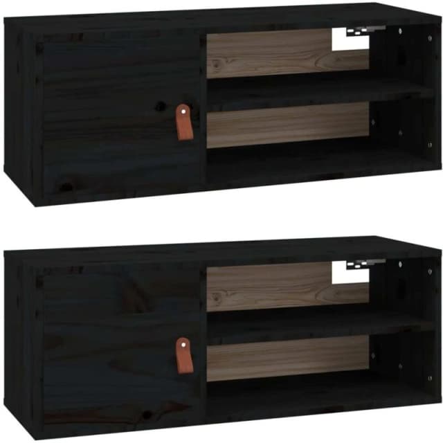 Vidaxl Wall Cabinets 2 Pcs Black 80X30X30 Cm Solid Wood Pine, Black 818394