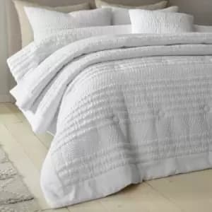 Catherine Lansfield Lennon Stripe Seersucker Quilted Bedspread, White, 220 x 220 Cm