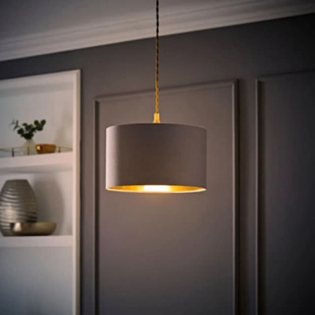 ValueLights ValueLights Reni Grey Fabric with Metallic Gold Inner Pendant Ceiling Lamp Shade and Bulb Size: 6" Grey 6" Unisex 5059406062