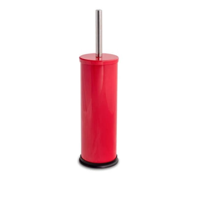 Harbour Housewares Toilet Brush & Holder - Red - Round Stainless Steel Non Slip Rust Resistant Toilet Cleaning Brush Set