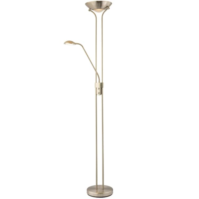 Happy Homewares LED Mother & Child Floor Lamp with Rotary Dimmer Switches & Reading Light in Metallic Silver Metallic Silver Unisex