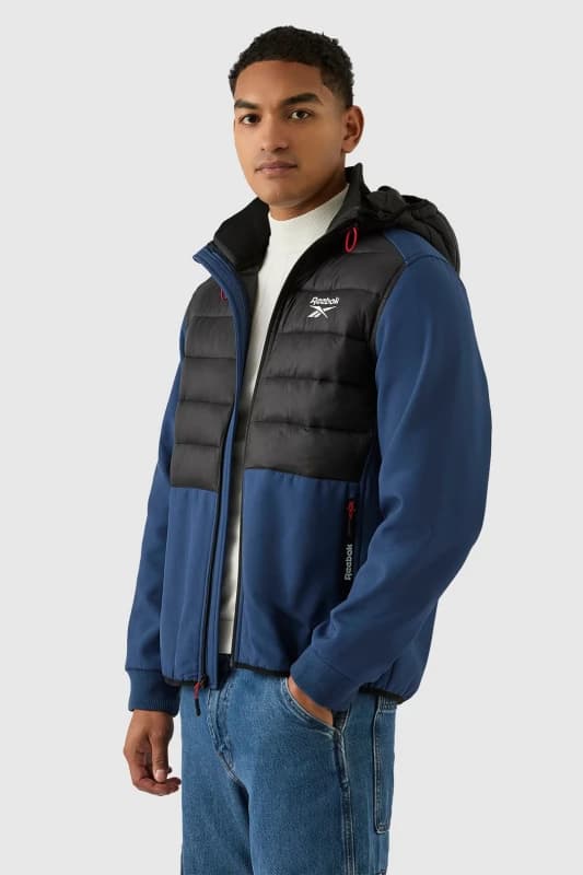 Reebok Men Mixed Media Jacket in Blue Size: X-Large Blue XL Male 5063347795843
