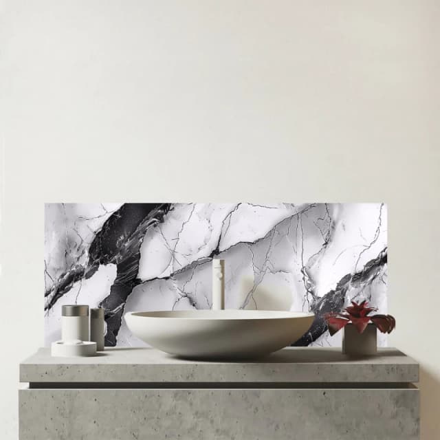 Warren Reed - Designer Grey & White Marble Effect Glass Bathroom Splashback Grey Unisex