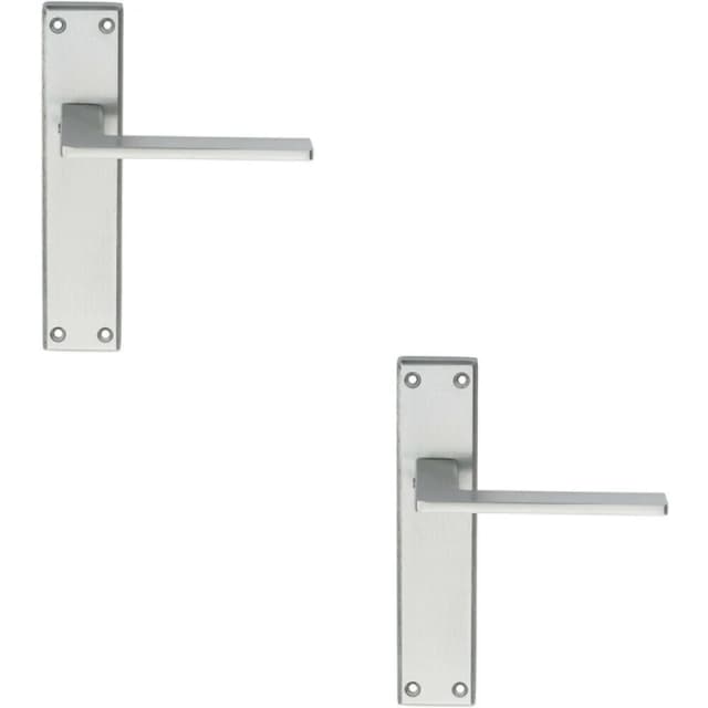 Loops 2x Flat Straight Lever on Latch Backplate Door Handle 180 x 40mm Satin Chrome Multi