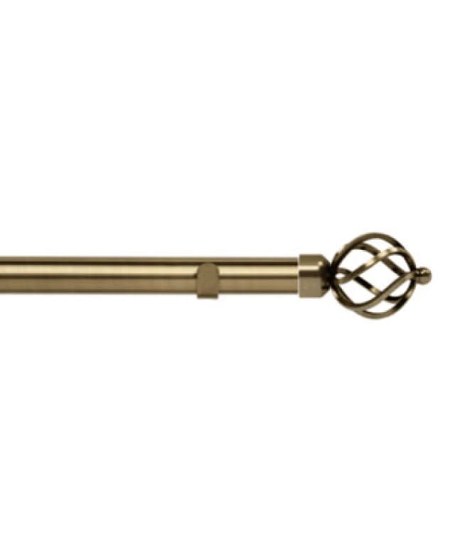 Unknown 28mm Fixed Length Metal Eyelet Curtain Pole Set In Antique Brass - Cage Finial, 50Cm