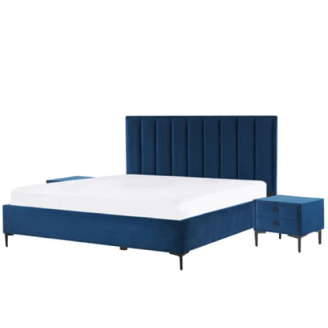 Beliani Bedroom Set Velvet Sezanne 180 X 200 Cm (Eu Super King) Navy Blue