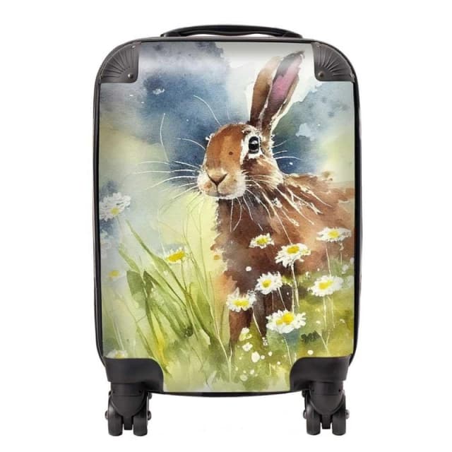 Warren Reed - Designer Hare & Daisies Watercolour Suitcase in Brown Size: Small Brown Unisex Small