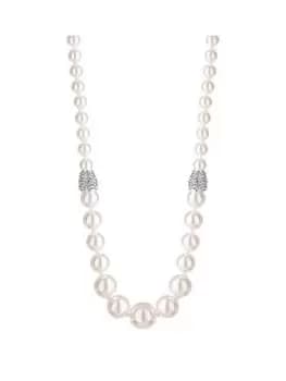 Jon Richard Silver Plated Pave Crystal And Cream Pearl Graduated Necklace, Silver, Women