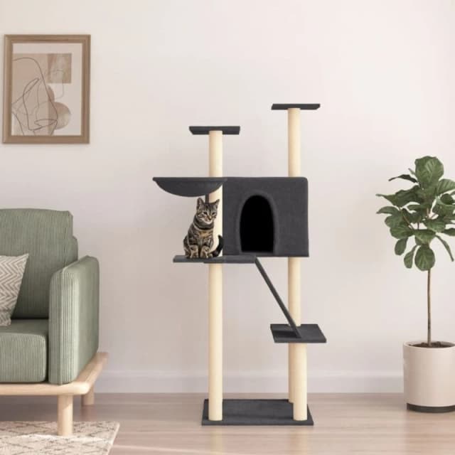 vidaXL Cat Tree w/ Sisal Scratching Posts Dark Grey 143cm, Grey 171731