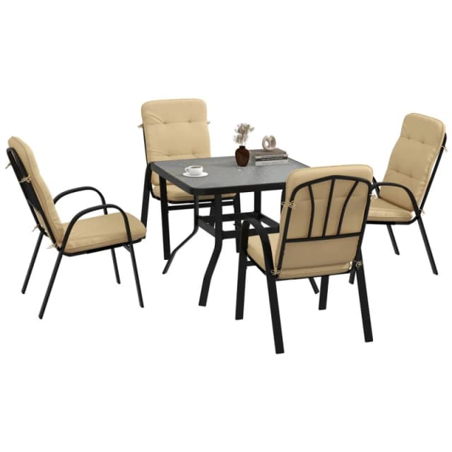 Outsunny Outsunny - Garden Dining Set, Glass Table w/ Umbrella Hole Beige 5056725384920