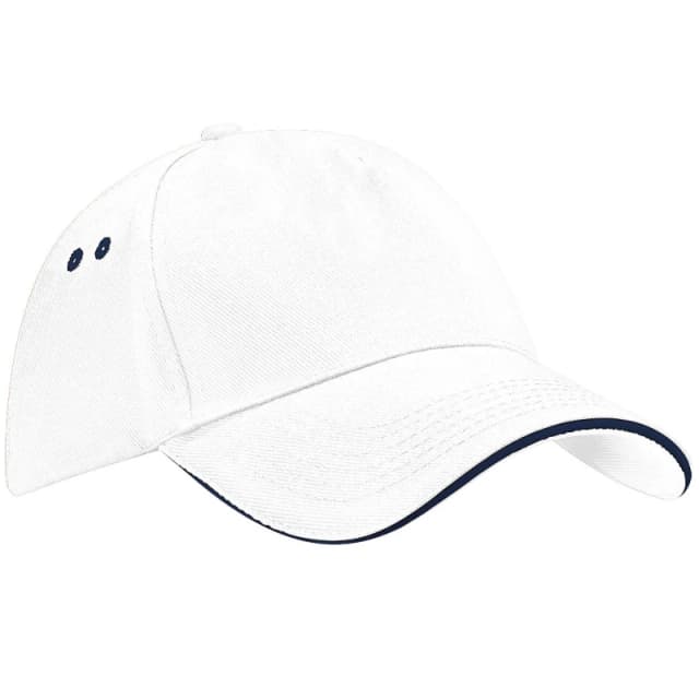 Beechfield Beechfield Men Ultimate 5 Panel Contrast Baseball Cap With Sandwich Peak Headwear Pack of 2 in White White One Size Male 5059269087173