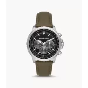 Michael Kors Mens Cortlandt Chronograph Olive Leather Watch - Green